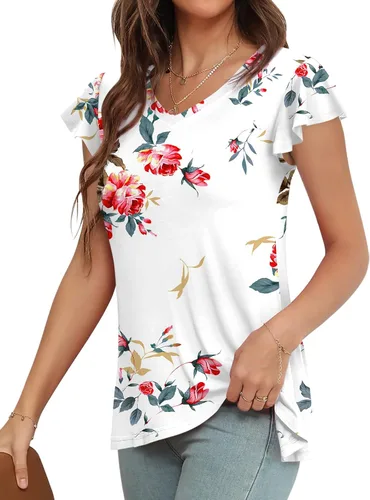 Vista 2 de HOTGIFT Camiseta de manga corta para mujer, estilo casual, para playa, plisada, para leggings