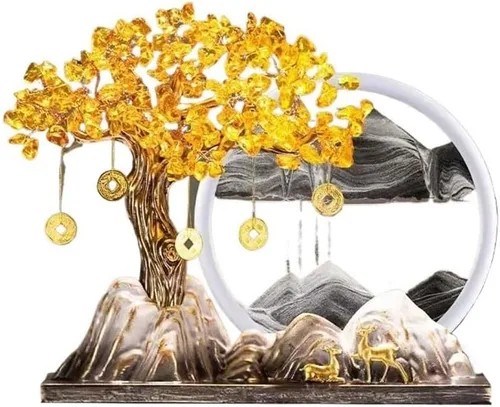 Vista 4 de Crystal Tree Living Room Crystal Fortune Tree, Citrine Money Tree Quicksand Painting Ornament, Home Office Opening Decoration Money Tree Gem Blue