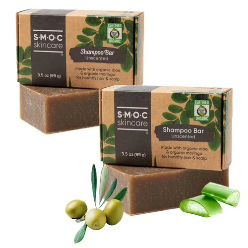 Vista 10 de Barra de champú orgánica certificada para cabello seco a normal, romero y moringa, aloe y aceite de oliva virgen extra para nutrición, ingredientes