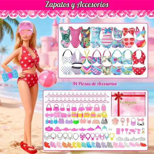 Vista 5 de 120 piezas de ropa y accesorios para muñecas, 5 vestidos, 21 vestidos