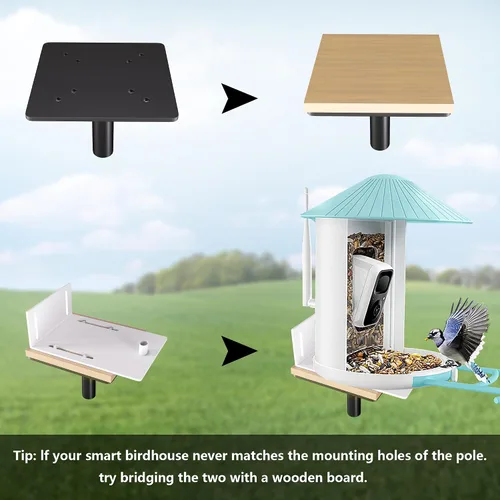 Vista 5 de Kit de poste para comedero de pájaros, poste de casa de pájaros de 79 pulgadas para exteriores resistente, 5 puntas de base ajustables, soporte