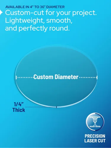 Vista 2 de Disco de acrílico transparente KastLite Círculo de plexiglás con grosor y diámetro personalizados Selección: 1/4" de grosor con diámetro