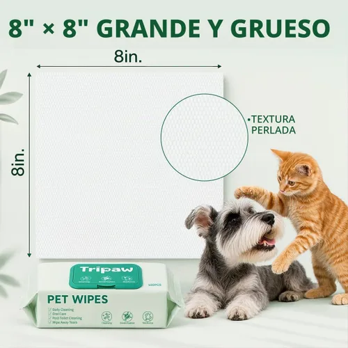 Vista 3 de 100 toallitas para mascotas, toallitas de limpieza hipoalergénicas a
