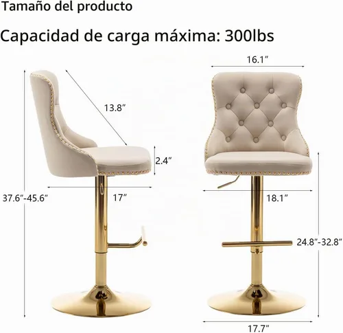 Vista 3 de Riknuxi Juego de 2 taburetes de bar de terciopelo, taburetes de bar de altura de mostrador con borde de botón y cabezas de clavos, taburetes de bar