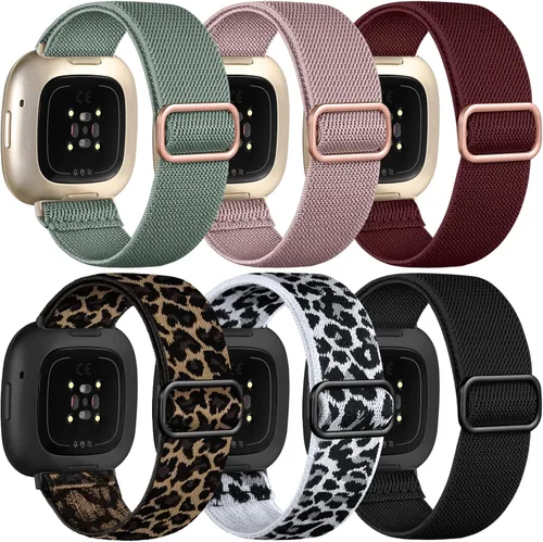 Vista 11 de Ouwegaga Banda elástica compatible con Fitbit Versa 4 bandas/Sense 2/Sense/Versa 3 bandas para mujeres y hombres, correa deportiva ajustable de A1