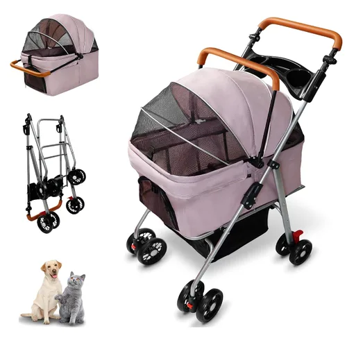 Vista 10 de Carriola de mascotas con canasta de almacenamiento y portavasos, cochecito plegable para perros, carriola plegable para gatos, carrito 3 en 1