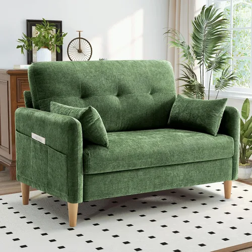 Vista 10 de Hanherry Sofá Loveseat, Sofá Pequeño de 47" para Sala de Estar, Cómodo Asiento de Amor de Tela Chenilla para Dormitorio con Almohada Decorativa