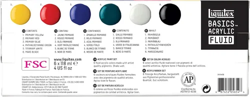 Vista 2 de Liquitex BASICS - Pintura acrílica fluida, 6 botellas de 4.0 fl oz (4 onzas)