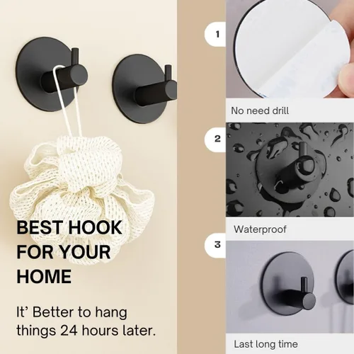 Vista 3 de Miliocry Paquete de 6 ganchos para toallas de baño, ganchos adhesivos para colgar toallas de baño, ganchos de pared resistentes, resistentes al