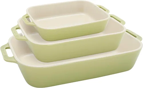 Vista 5 de STAUB Juego de 3 platos rectangulares de cerámica para hornear, turquesa rústico Oven-to-Table for Lasagnas, Roasts & Apple Crisp. Dishwasher Safe