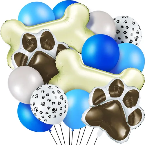 Vista 10 de Decoraciones de cumpleaños para perros, kit de 46 globos con estampado de patas y globos de papel de aluminio, decoraciones de fiesta temática
