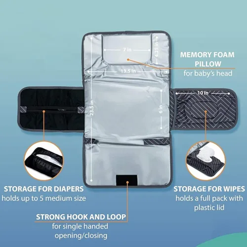 Vista 4 de Cambiador de pañales portátil, cambiador portátil para niñas y niños recién nacidos, cambiador de bebé con bolsillo inteligente para toallitas - Kit