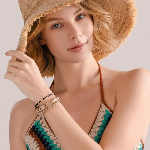 Vista 271 de FANCY SHINY - Pulsera de cuero estilo bohemio, pulsera de cuentas de cristal con cierre magnético, regalos de joyería para mujer