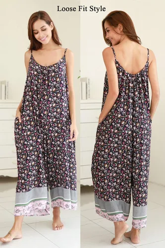 Vista 2 de BUENOS NINOS - Vestido largo de estilo bohemio, estampado floral y cuello en V, para mujer, vestido de estilo étnico con tirantes delgados
