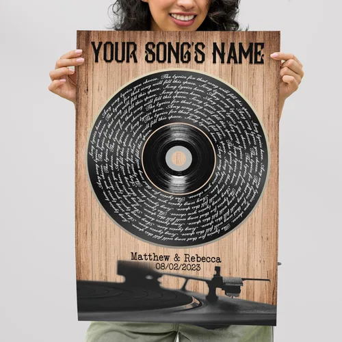 Vista 4 de H-DEWALL Póster personalizado de letras de canciones, regalo de boda único para parejas, personaliza con tus propias fotos, nombres y fecha, sin