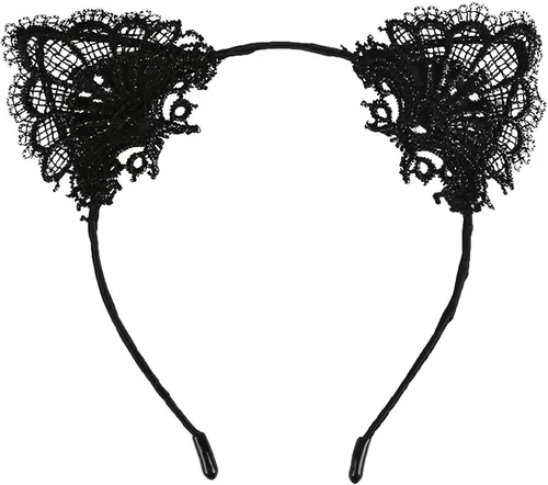 Vista 3 de banda para el cabello con orejas de gato de encaje, elemento elegante de vestir con collares con dije de chorker Set MD-02
