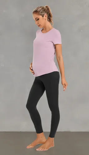Vista 8 de Foucome Leggings de maternidad para mujer con bolsillos sobre el vientre, leggings de entrenamiento para yoga, pantalones de trabajo activo