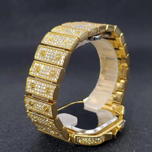 Vista 6 de PLADEN Mens Diamond Watch Bling Iced Out Watch Fashion Crystal Big Face Watch Quartz Gold Silver Hip Hop for Men Watch