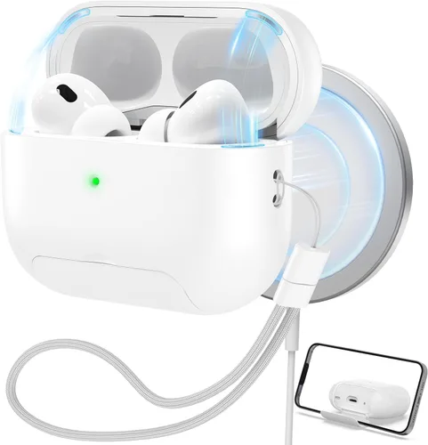 Vista 12 de RFUNGUANGO Funda protectora para AirPods Pro de 2ª generación, con función de soporte para teléfono, bloqueo de cubierta magnética, para AirPods Pro