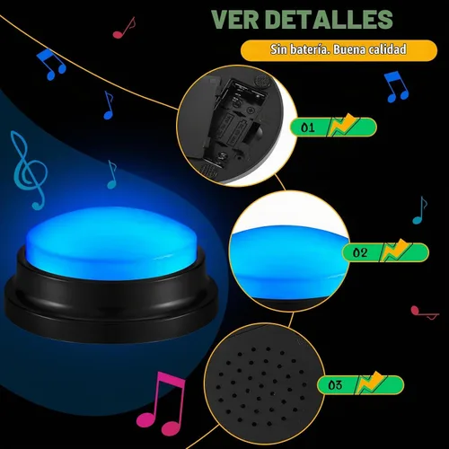 Vista 2 de Paquete de 8 zumbadores de respuesta grabables, suministro de preguntas para fiestas de juegos, color brillante Sound Button for Home, Record