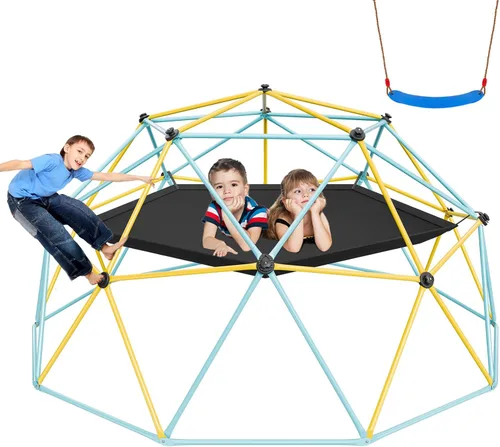 Vista 8 de VEVOR Cúpula de escalada, gimnasio de jungla de 6 pies para niños de 3 a 9 años, centro de juegos geométrico para escalar con soporte de 600LBS