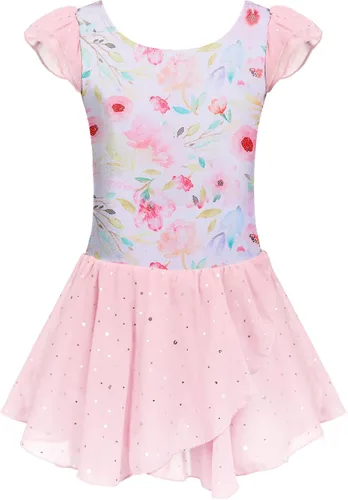 Vista 9 de Arshiner - Vestido de baile de ballet con mangas con volantes, leotardo de tutú con ruedo para niñas Lila