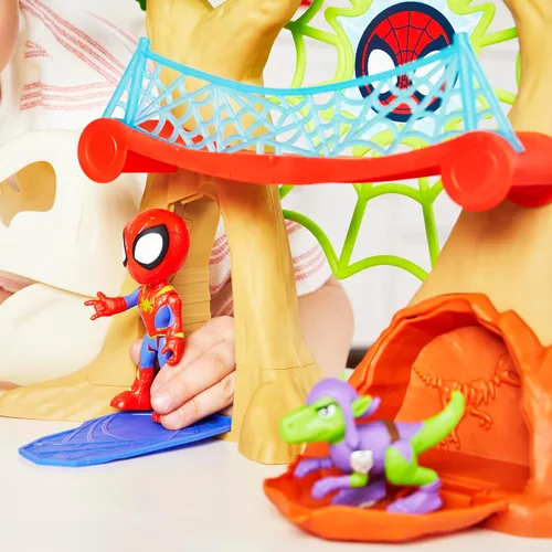 Vista 3 de Marvel Spidey and his Amazing Friends Dino-Webs Treehouse Playset, Spider-Man & Goblin Raptor - Juego de figuras de acción a escala de 4 pulgadas, a