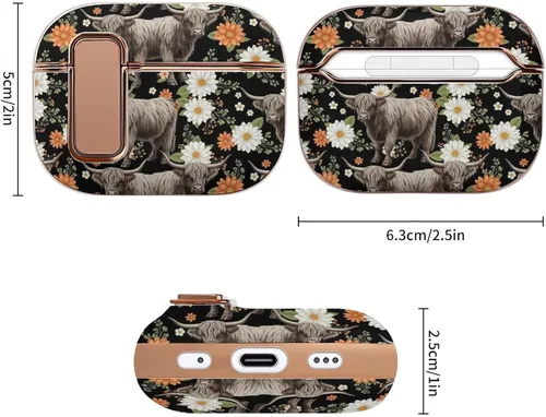 Vista 2 de Funda protectora de plástico suave compatible con Airpods Pro 2, funda de carga inalámbrica, ganado floral, vaca, accesorios para mujer