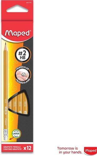 Vista 5 de Maped - Lápices de grafito triangular amarillo Essentials #2 - Paquete de 12 - Preafilados