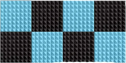 Vista 13 de Paquete de 8 – 4 piezas negras y 4 piezas de paneles de espuma acústica pirámide azul bebé, diseño de bricolaje, aislamiento acústico, aislamiento