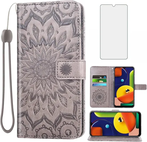 Vista 8 de Funda de teléfono para Samsung Galaxy A50 con protector de pantalla de vidrio templado, funda magnética de cuero, soporte para tarjetas, accesorios