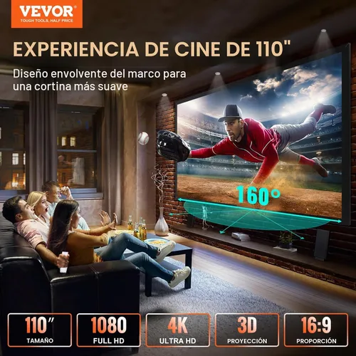 Vista 2 de VEVOR - Pantalla de proyector para exteriores de 110 pulgadas, pantalla de cine 16:9, marco fijo 3D para cine 4K HDTV
