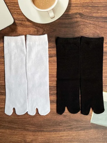 Vista 4 de 2 pares de calcetines de algodón con dos dedos grandes Tabi para niños y niñas de 3 a 8 años