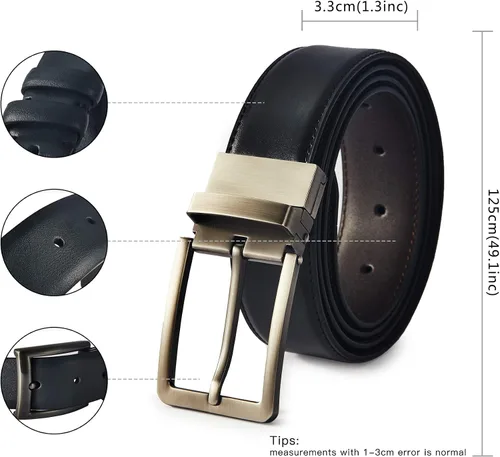 Vista 2 de BRASS TACKS LEATHERCRAFT Men's Vintage Business Handmade Reversible Genuine Leather Dress Belt Gift Box