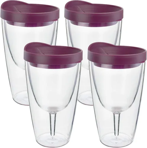 Vista 3 de Southern Homewares Vaso de vino de acrílico aislado con tapa Merlot – Taza de viaje de doble pared de 16 onzas, paquete de 4 vino 2 Go Set