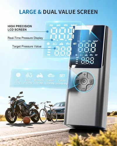 Vista 4 de Compresor de aire portátil para inflador de neumáticos, bomba de neumáticos 4 veces más rápida y 150 PSI para automóvil, moto, bicicleta y pelota
