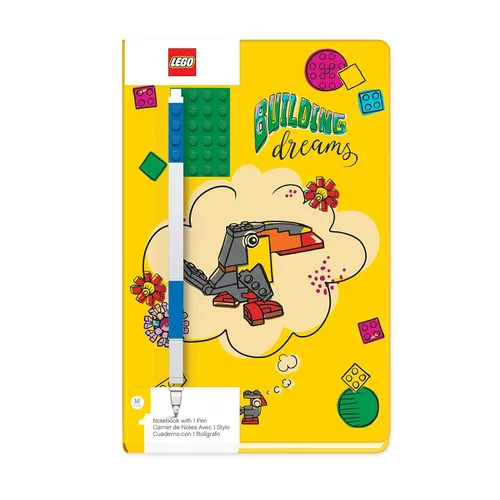 Vista 2 de IQ Lego Stationery Building Dreams - Cuaderno de tapa dura con 4 x 6 ladrillo verde y bolígrafo de gel azul Productos de oficina