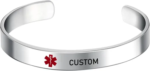 Vista 22 de LoEnMe Jewelry Pulseras de alerta médica personalizadas para hombres y mujeres, personalizable, grabado gratuito, acero inoxidable, pulsera