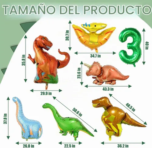 Vista 3 de Juego de 7 globos de dinosaurio, globos de número 3 de 40 pulgadas, 6 globos de dinosaurio, suministros de fiesta temática de dinosaurios