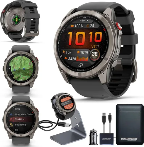 Vista 15 de Garmin Fenix 8 Premium - Reloj inteligente multideporte GPS para correr, 43 mm AMOLED, clasificado para buceo, linterna incorporada Titanio DLC