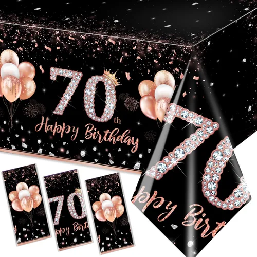 Vista 11 de GREHUMOR 3 manteles de fiesta de cumpleaños número 13 para niñas, color oro rosa, suministros de fiesta de cumpleaños de 13 años, cubierta de mesa