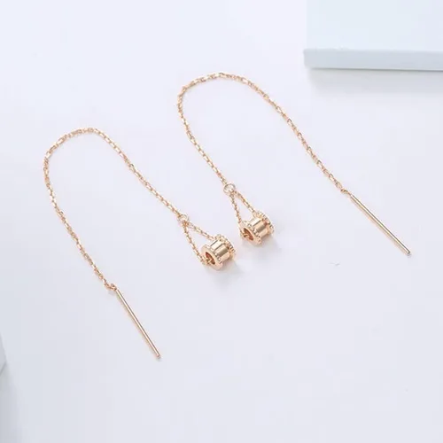 Vista 3 de SAGEKING 2024 New 585 Purple Gold New Small Cylindrical Tassel Ear Line Exquisite Original Earrings For Women14K Rose Gold Dinner Party Jewelry