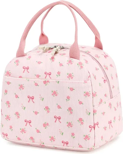 Vista 32 de Bluboon Bolsa de almuerzo para mujer, bonita bolsa de almuerzo de pana con correa para el hombro, reutilizable, aislada, gran capacidad