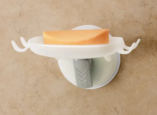 Vista 3 de Mommy's Helper Jabonera Safe-er-Grip con ganchos de afeitar, plástico blanco