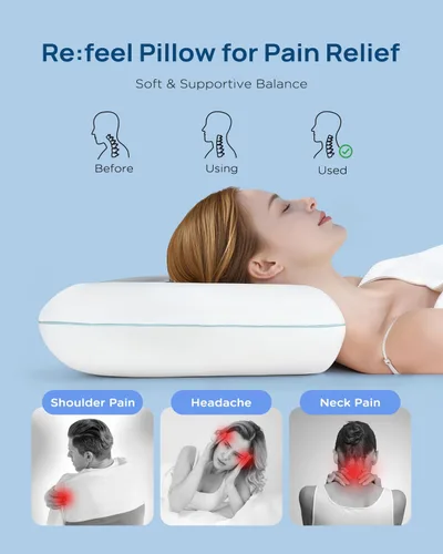 Vista 3 de Releep Almohada refrescante de espuma viscoelástica suave, almohada cervical para dormir de lado, dormir de espalda y boca abajo, diseño ortopédico
