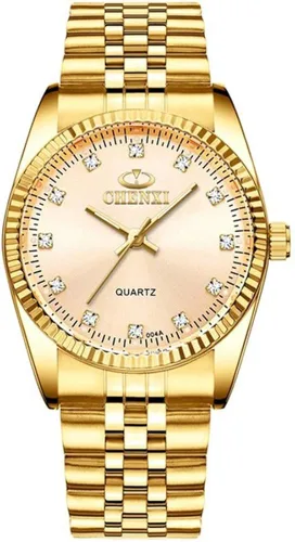 Vista 2 de MASTOP Reloj clásico de acero inoxidable dorado para él y para ella