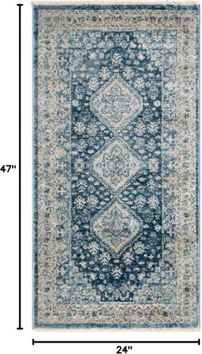 Vista 2 de Unique Loom Newport Collection - Alfombra de área - Rosecliff (Runner 2' 0" x 3' 11", azul marino/marfil)