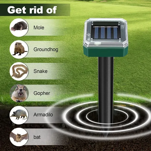 Vista 2 de Tirgo Repelente de topos con energía solar para césped, repelente de serpientes para patio, trampa repelente de troncos de marmota, ultrasónico