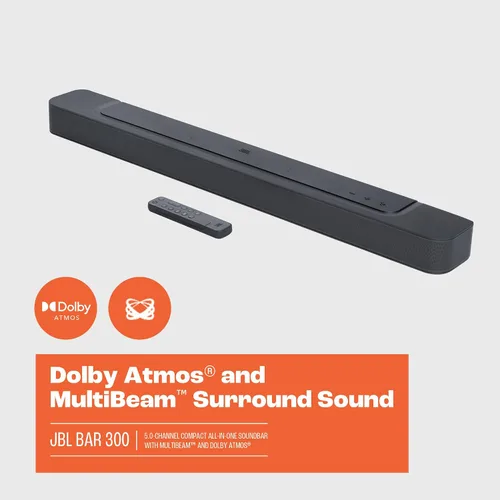 Vista 3 de JBL Bar 300: Barra de sonido compacta todo en uno de 5.0 canales con MultiBeam™ y Dolby Atmos®, negro