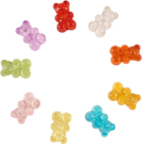 Vista 6 de LiQunSweet 180 piezas de 9 colores de 0.063 in de agujero, kawaii, color caramelo, oso gomoso, cuentas sueltas acrílicas transparentes, lote surtido